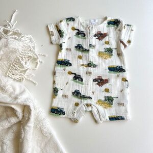 Angel Dear Farm Machines Henley Shortall 3–6M NWT Organic Cotton Muslin